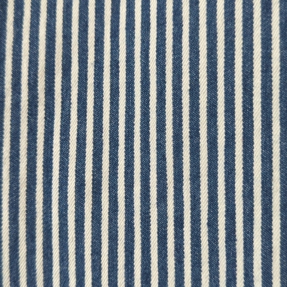 Boho Chic Pinstriped High Waisted Fit & Flare Raw Hem Denim Jeans Blue White L - Picture 10 of 14